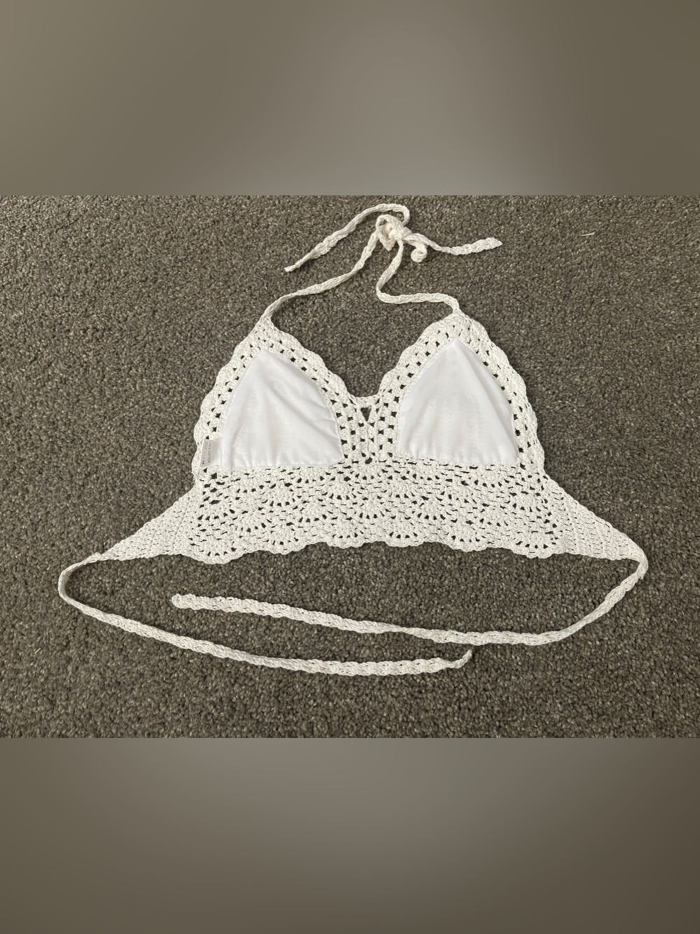 White Crochet Bralette Halter Tie Back Sweater Top
